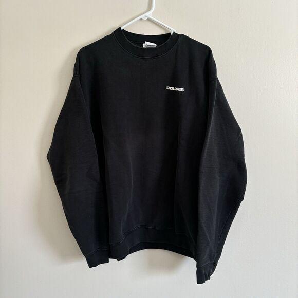 Vintage Polaris Snowmobile Racing Sweatshirt Graphic Print Black - Size XL - Picture 2 of 8
